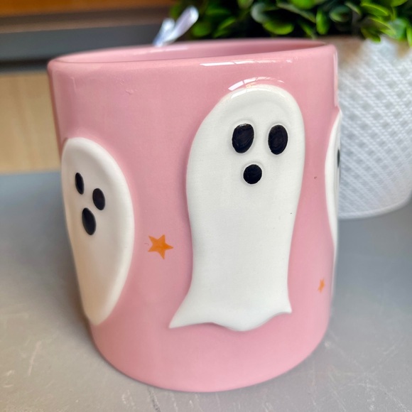 Halloween Pink Ghost HAndpainted Ceramic Coffee mug with Stars & Moons NWT - Picture 3 of 5